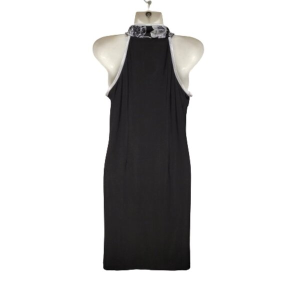 𝅺FLORAL Black White Mandarin Collar Chinese Cheongsam Style Sleeveless Dress S/ - Picture 2 of 9
